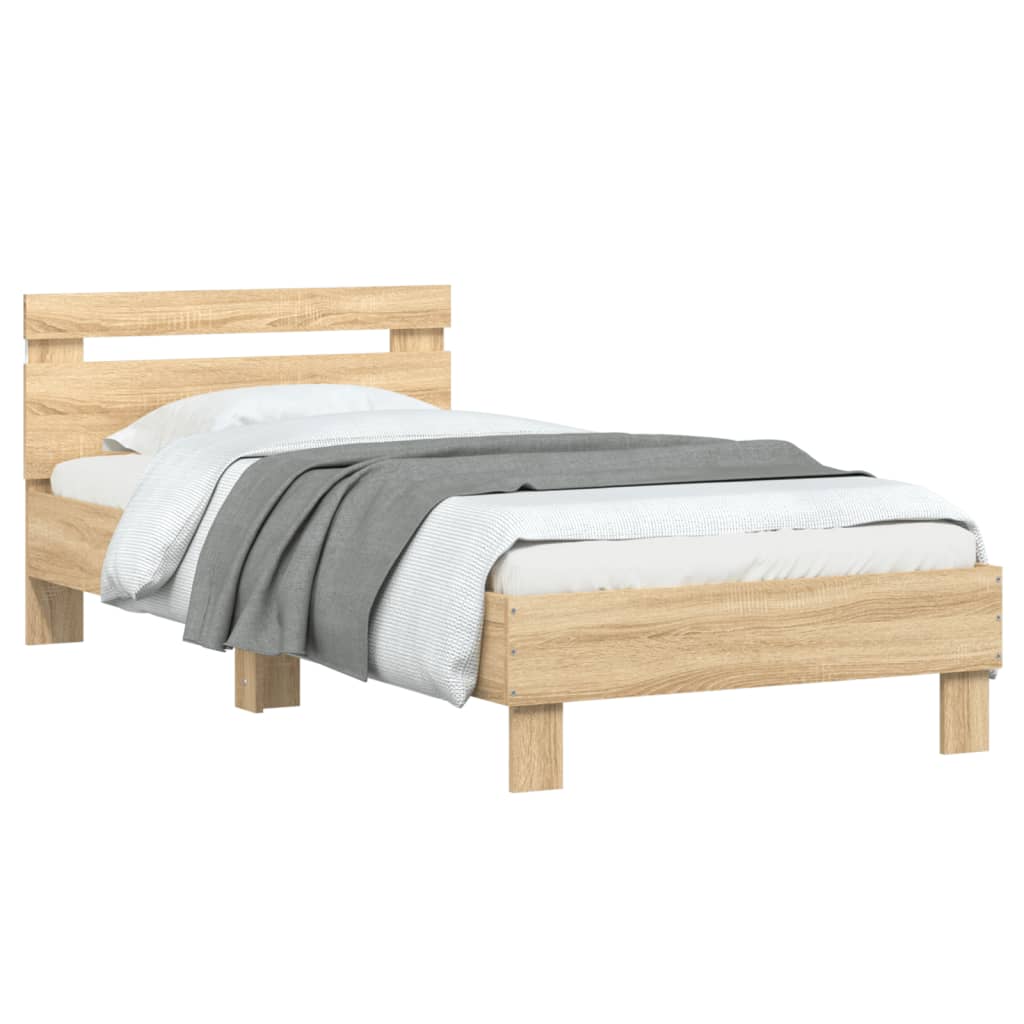 Bed Frame with Headboard and LED Lights Sonoma Oak 90x190 cm