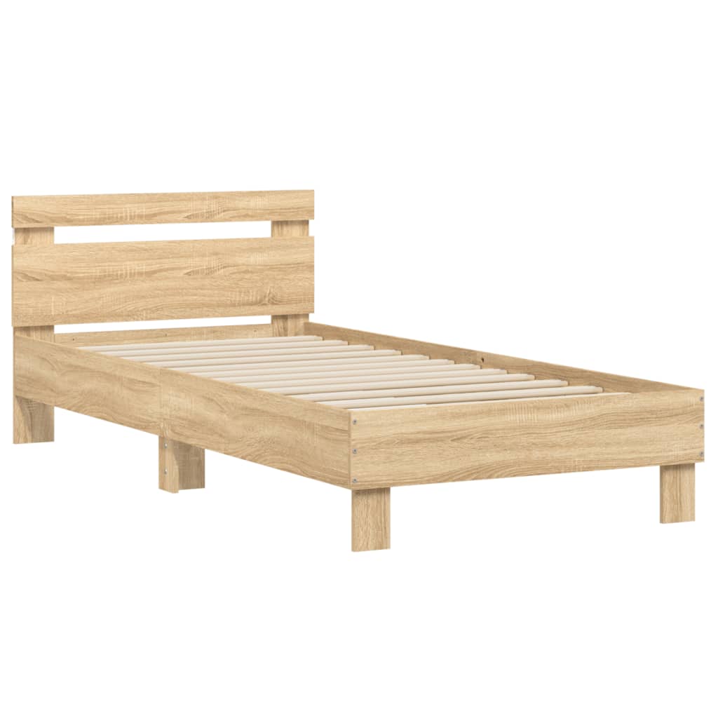 Bed Frame with Headboard and LED Lights Sonoma Oak 90x190 cm