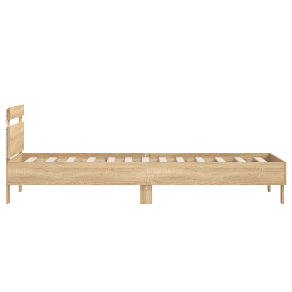 Bed Frame with Headboard and LED Lights Sonoma Oak 90x190 cm