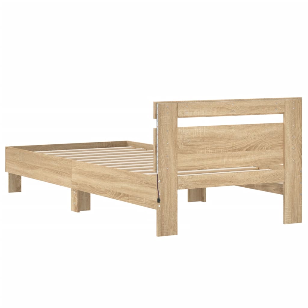 Bed Frame with Headboard and LED Lights Sonoma Oak 90x190 cm