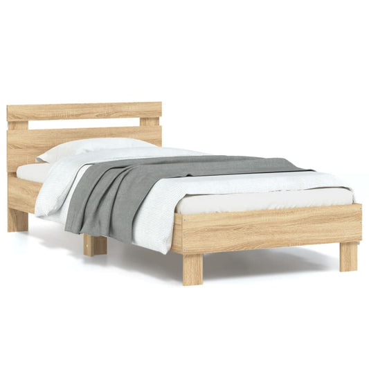 Bed Frame with Headboard and LED Lights Sonoma Oak 90x190 cm