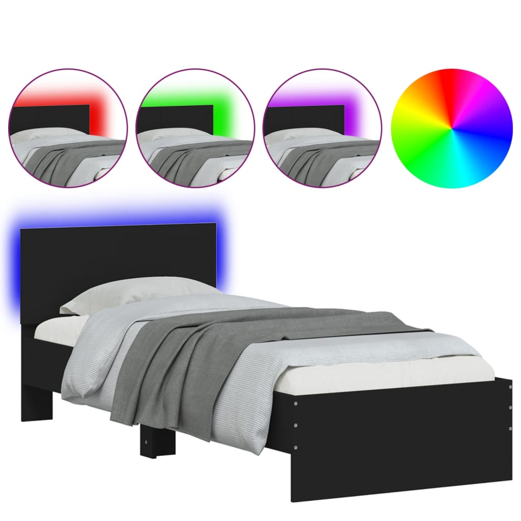 Bed Frame with Headboard and LED Lights Black 90x190 cm