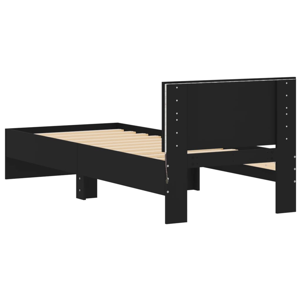 Bed Frame with Headboard and LED Lights Black 90x190 cm