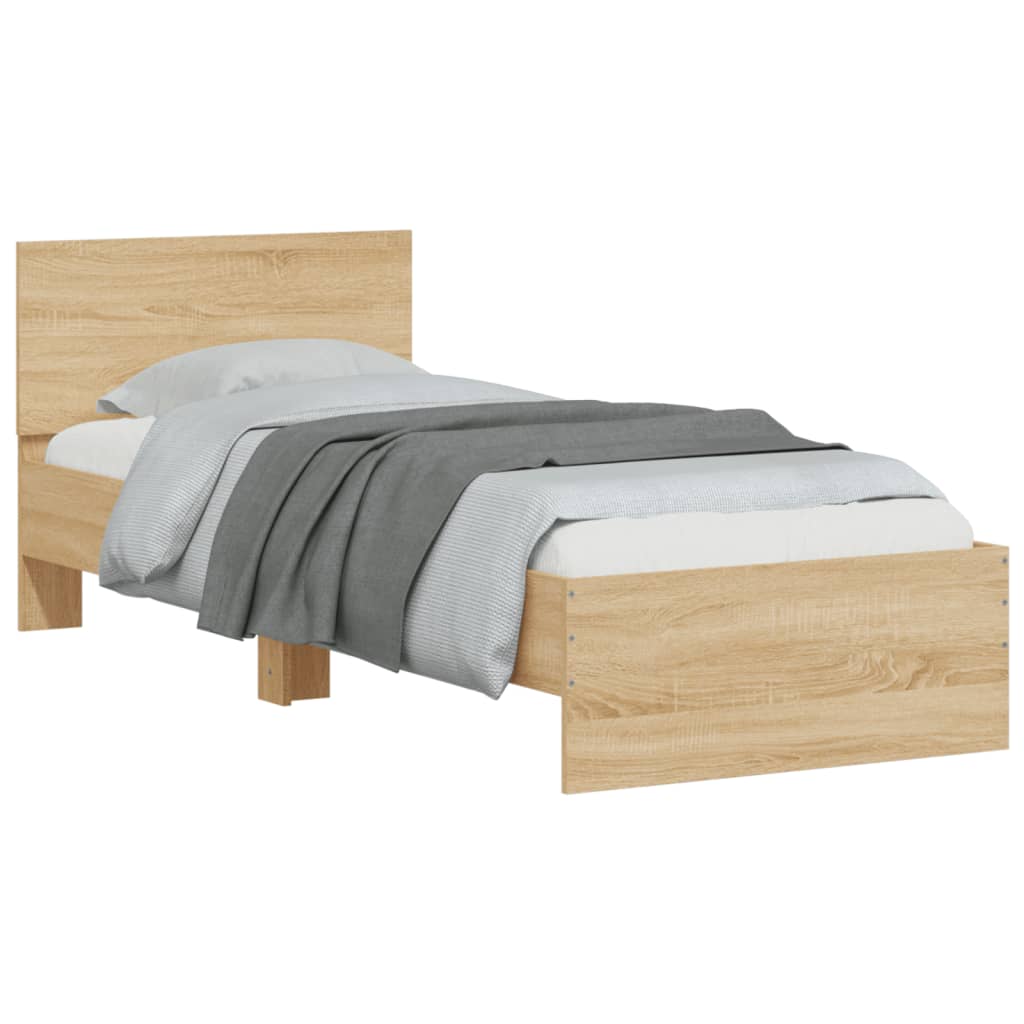 Bed Frame with Headboard and LED Lights Sonoma Oak 90x190 cm