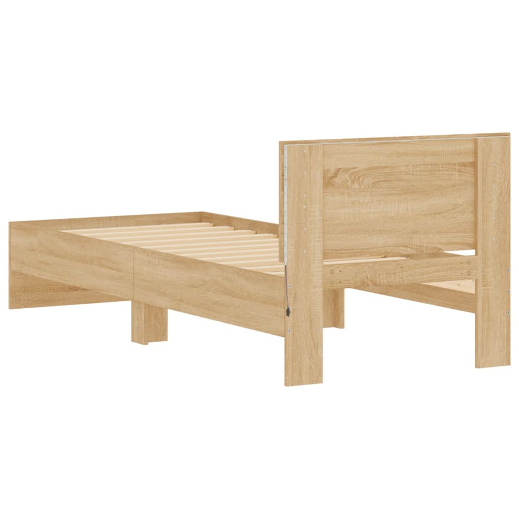 Bed Frame with Headboard and LED Lights Sonoma Oak 90x190 cm