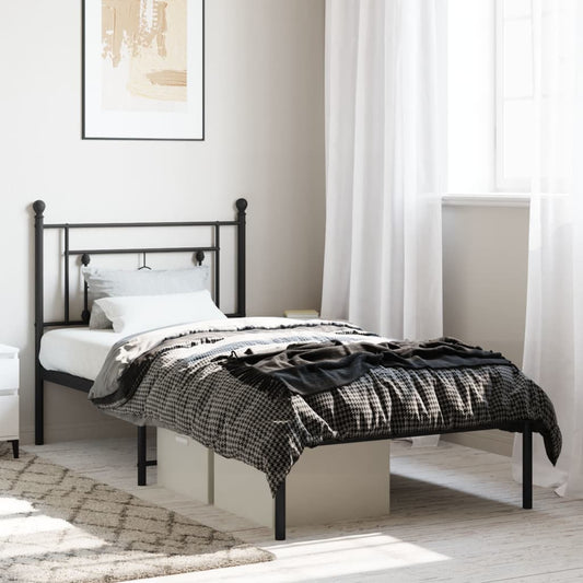 Metal Bed Frame with Headboard Black 90x190 cm