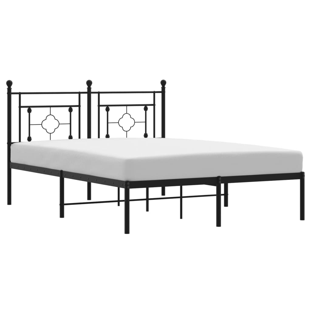 Metal Bed Frame with Headboard Black 135x190 cm