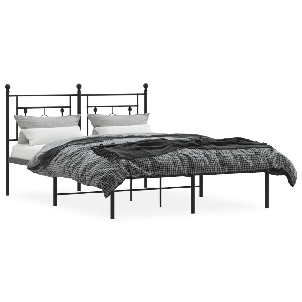 Metal Bed Frame with Headboard Black 135x190 cm