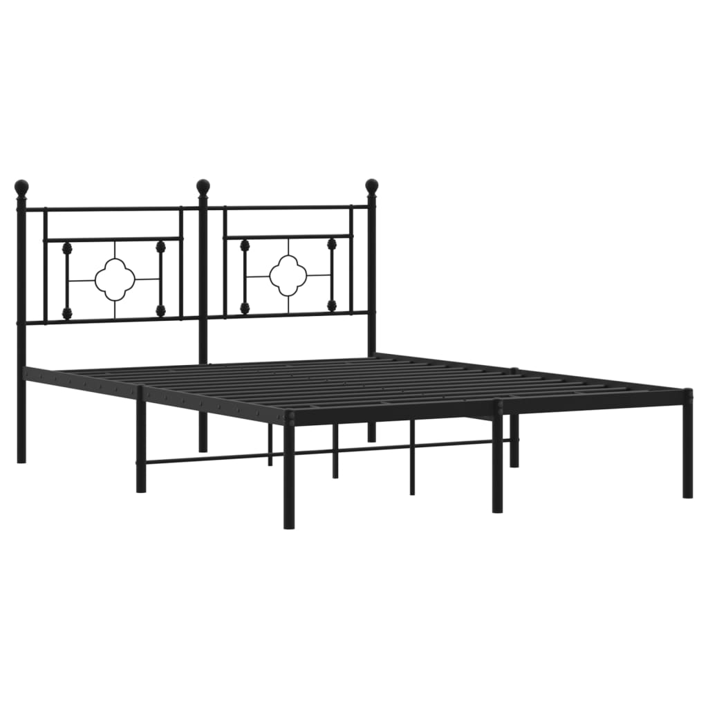 Metal Bed Frame with Headboard Black 135x190 cm