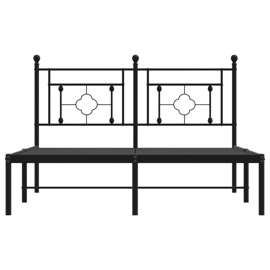 Metal Bed Frame with Headboard Black 135x190 cm