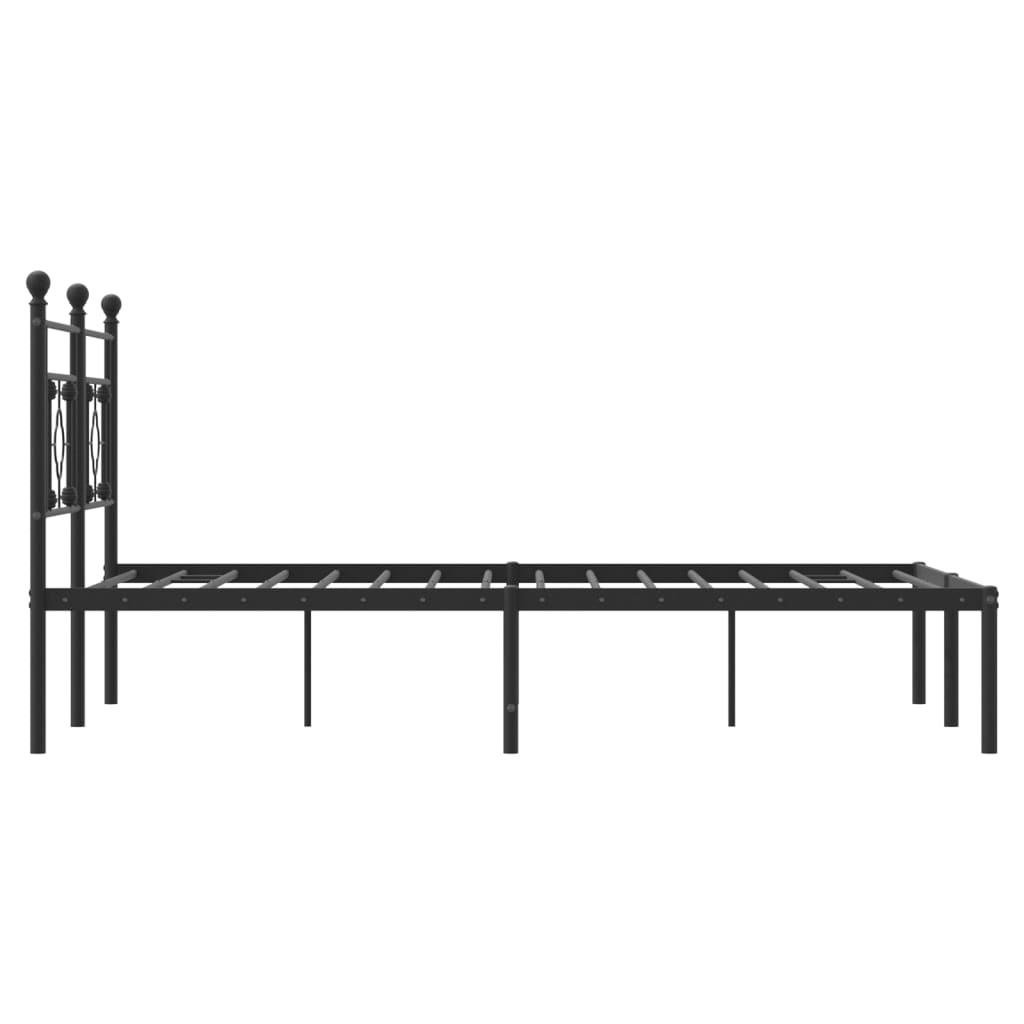 Metal Bed Frame with Headboard Black 135x190 cm