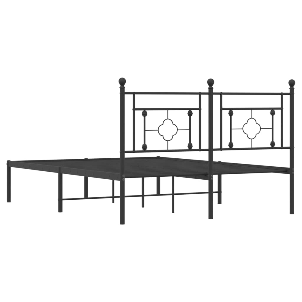 Metal Bed Frame with Headboard Black 135x190 cm