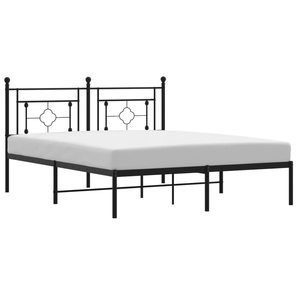 Metal Bed Frame with Headboard Black 150x200 cm