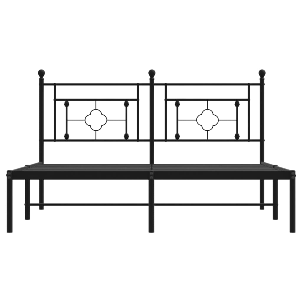 Metal Bed Frame with Headboard Black 150x200 cm