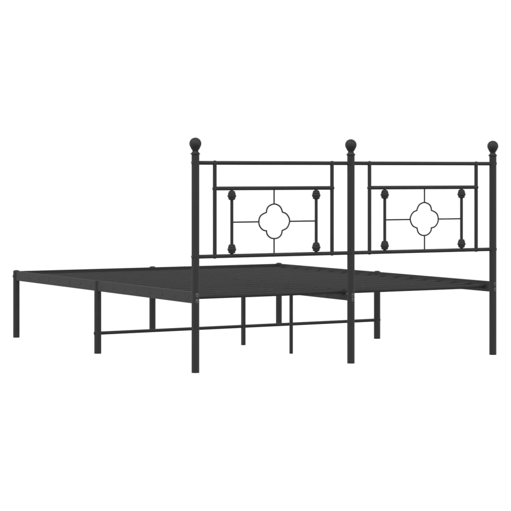 Metal Bed Frame with Headboard Black 150x200 cm