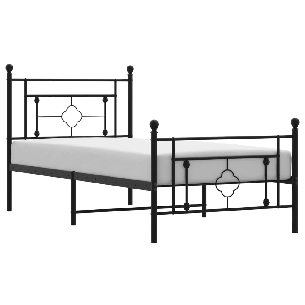 Metal Bed Frame with Headboard and Footboard Black 90x190 cm