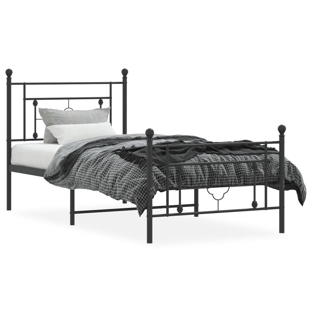 Metal Bed Frame with Headboard and Footboard Black 90x190 cm