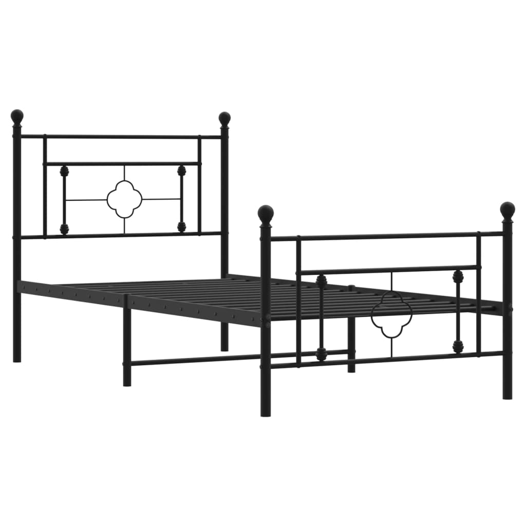 Metal Bed Frame with Headboard and Footboard Black 90x190 cm