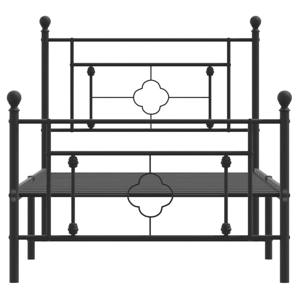 Metal Bed Frame with Headboard and Footboard Black 90x190 cm