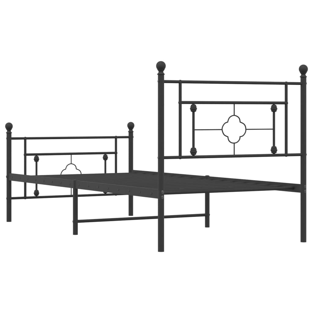 Metal Bed Frame with Headboard and Footboard Black 90x190 cm