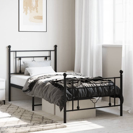 Metal Bed Frame with Headboard and Footboard Black 90x190 cm