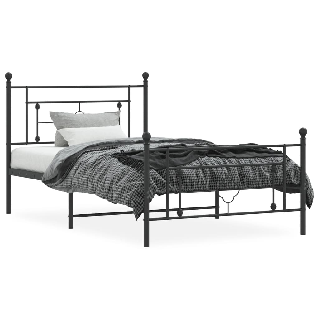 Metal Bed Frame with Headboard and Footboard Black 107x203 cm