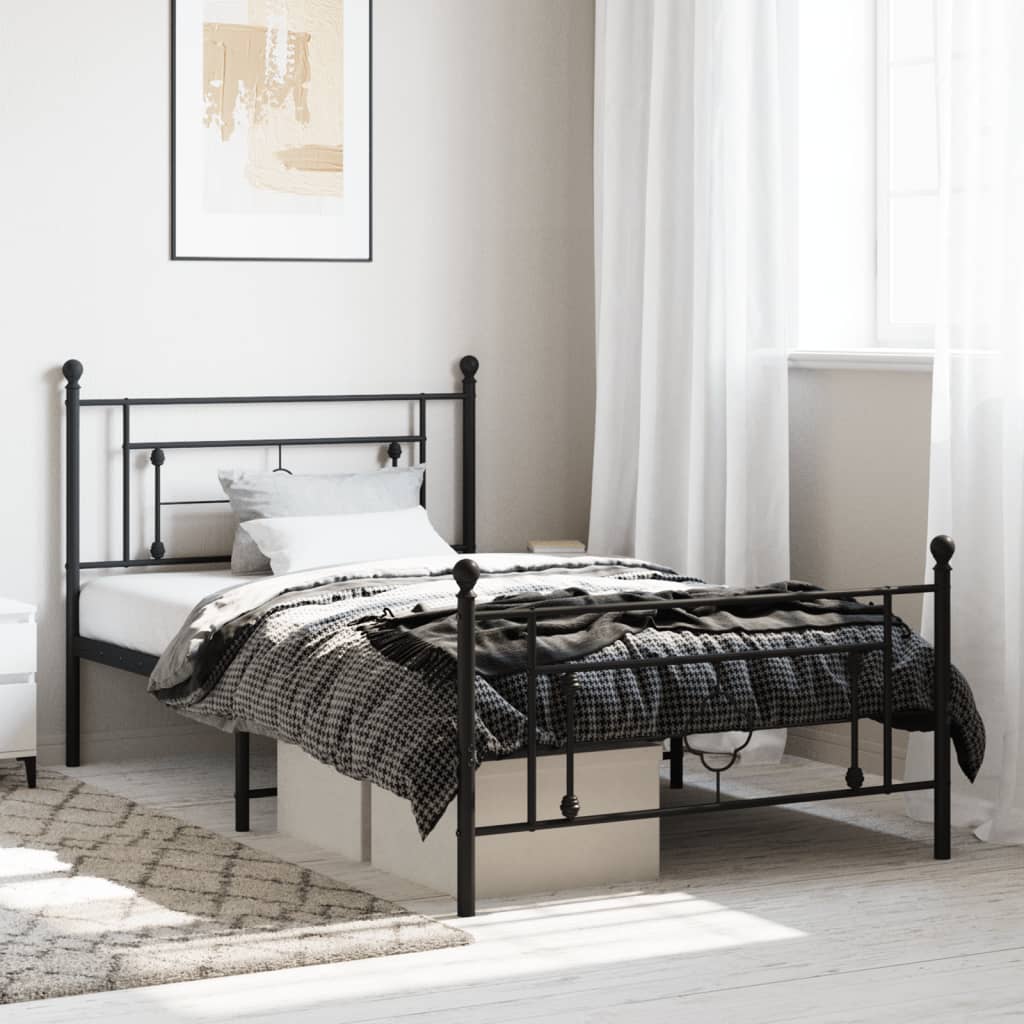 Metal Bed Frame with Headboard and Footboard Black 107x203 cm