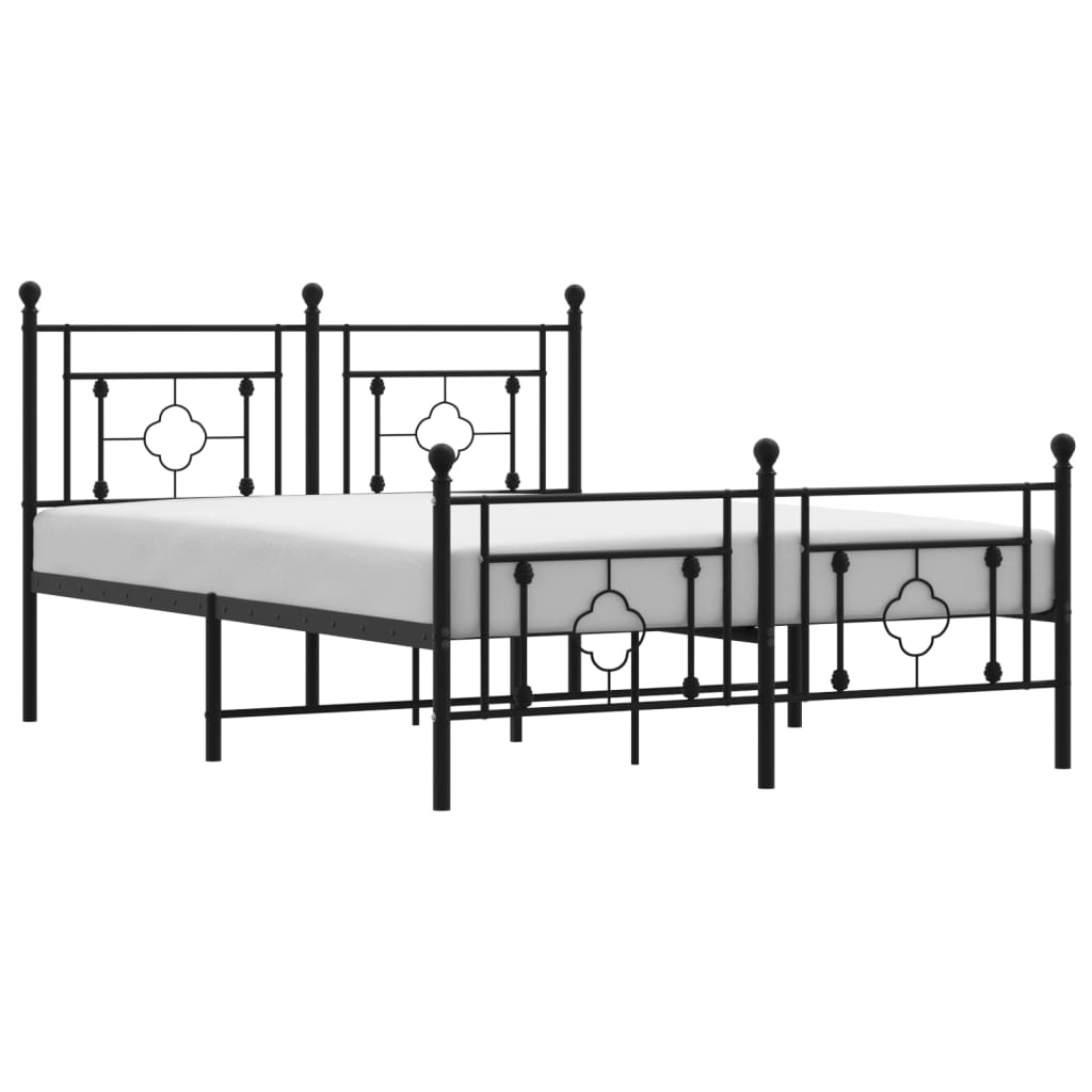 Metal Bed Frame with Headboard and Footboard Black 135x190 cm