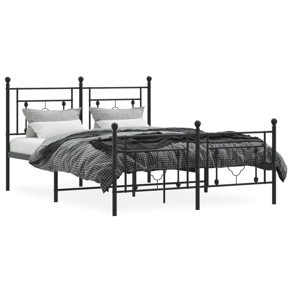 Metal Bed Frame with Headboard and Footboard Black 135x190 cm