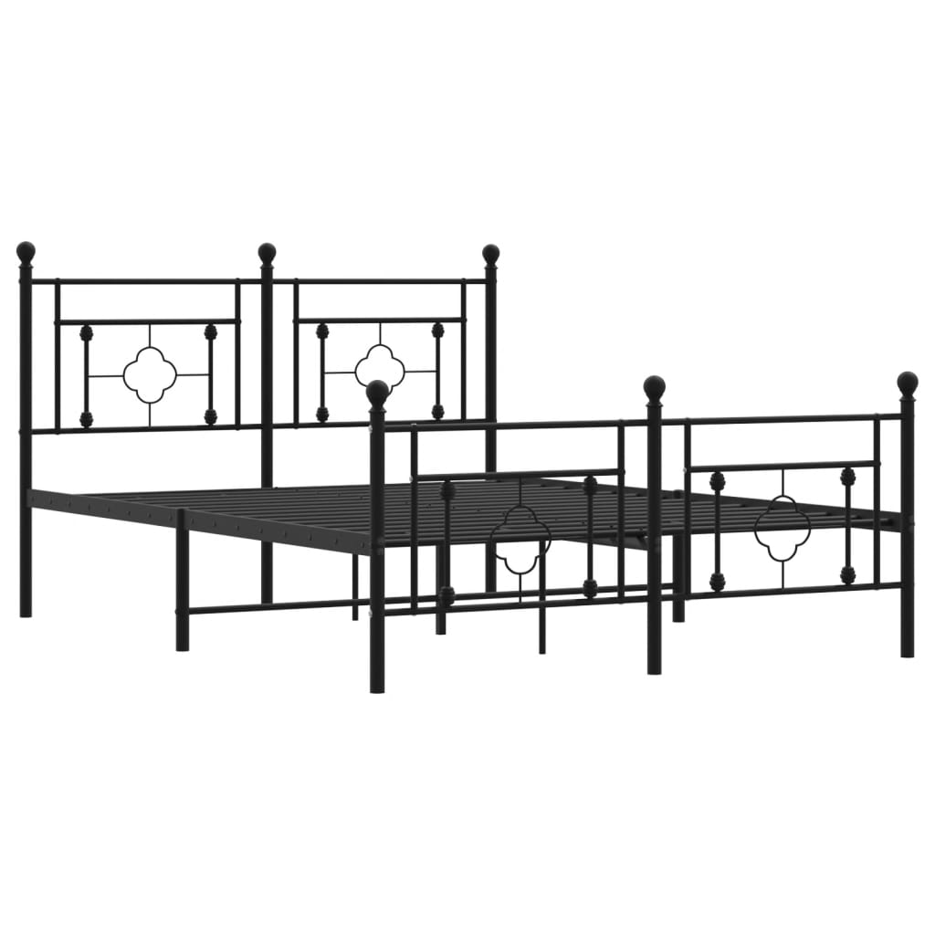 Metal Bed Frame with Headboard and Footboard Black 135x190 cm