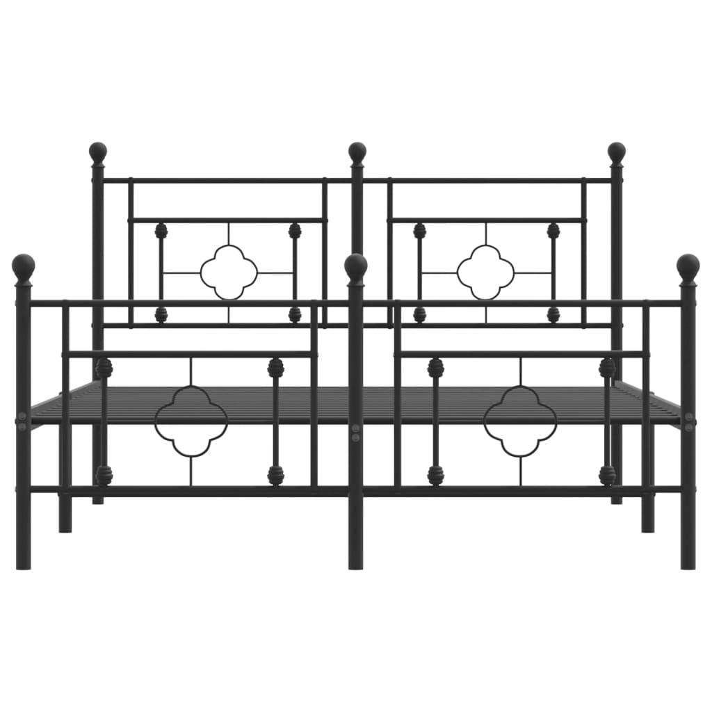 Metal Bed Frame with Headboard and Footboard Black 135x190 cm