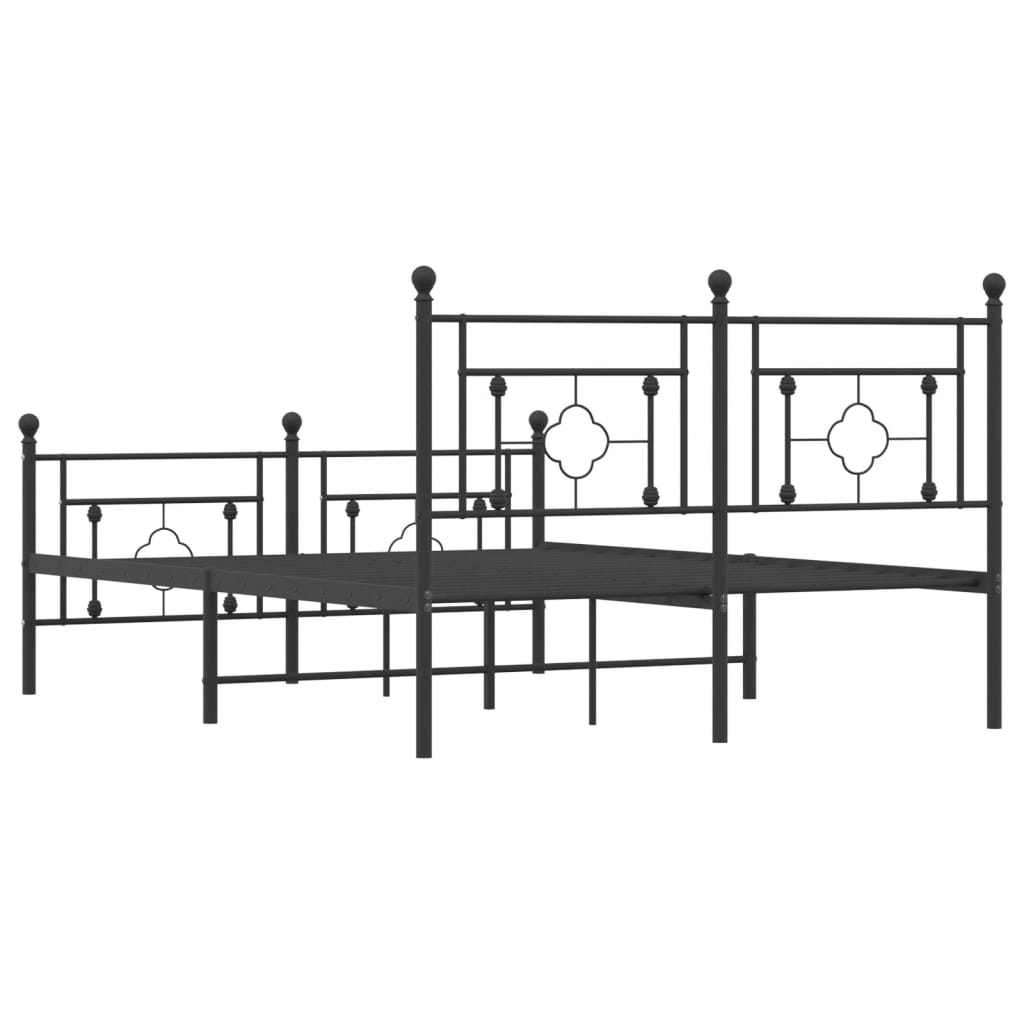 Metal Bed Frame with Headboard and Footboard Black 135x190 cm