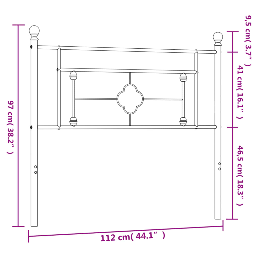 Metal Headboard Black 107 cm