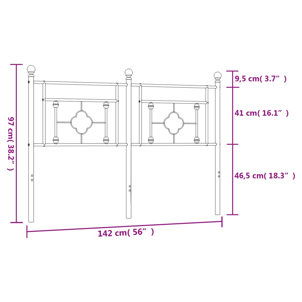 Metal Headboard Black 137 cm