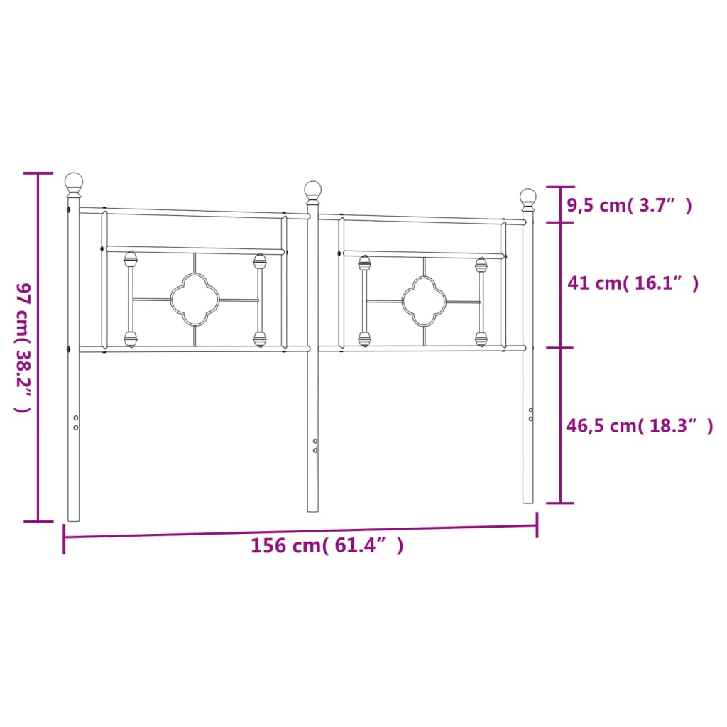 Metal Headboard Black 152 cm