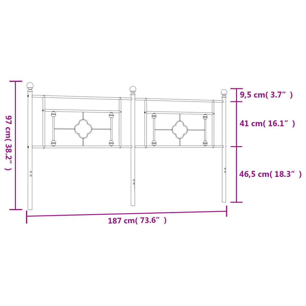 Metal Headboard Black 183 cm