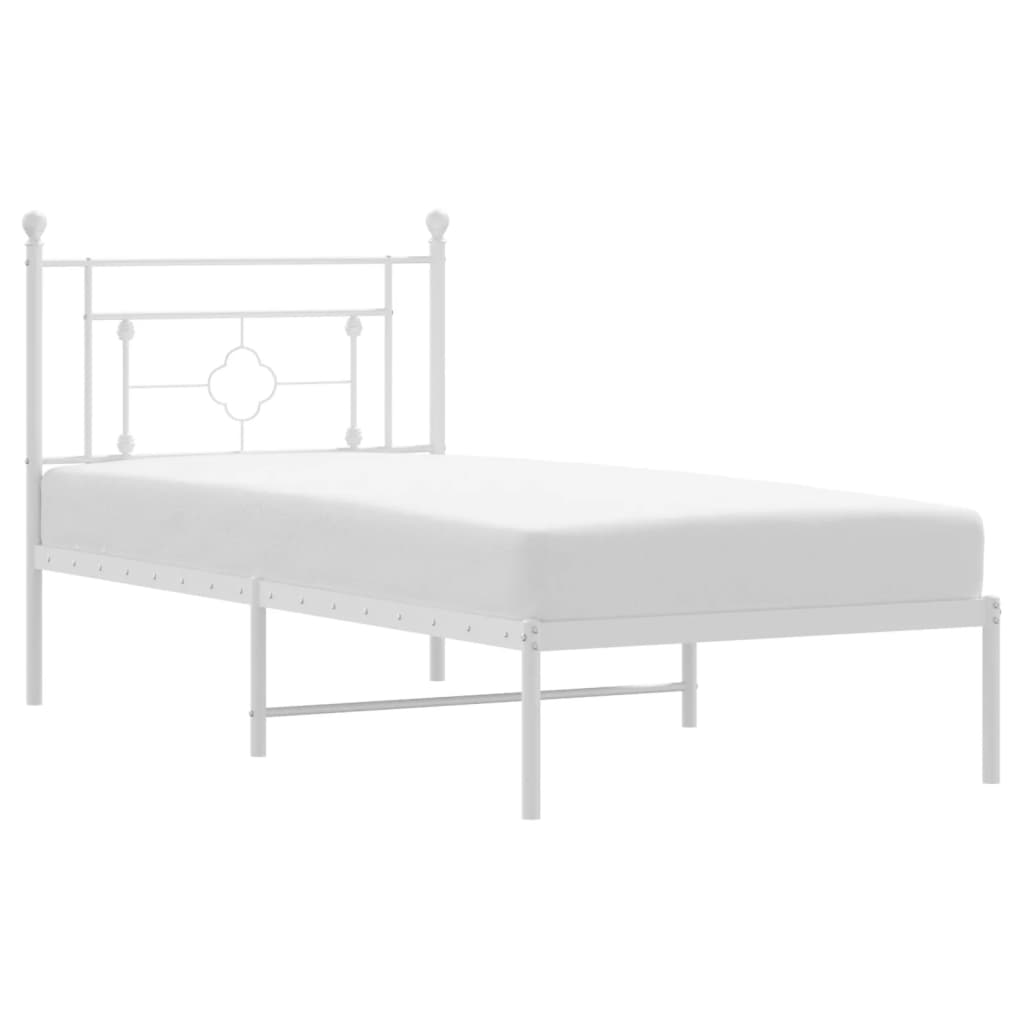 Metal Bed Frame with Headboard White 90x190 cm