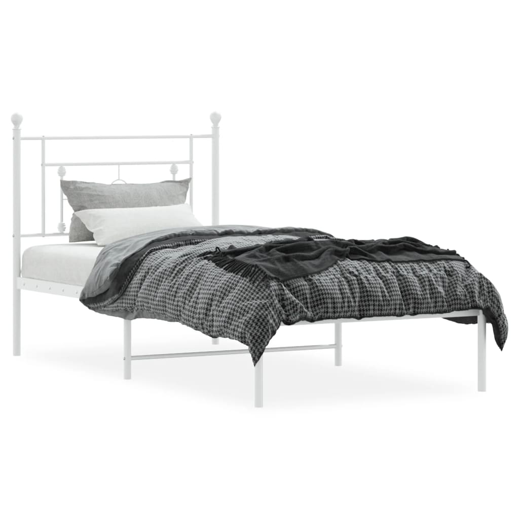 Metal Bed Frame with Headboard White 90x190 cm