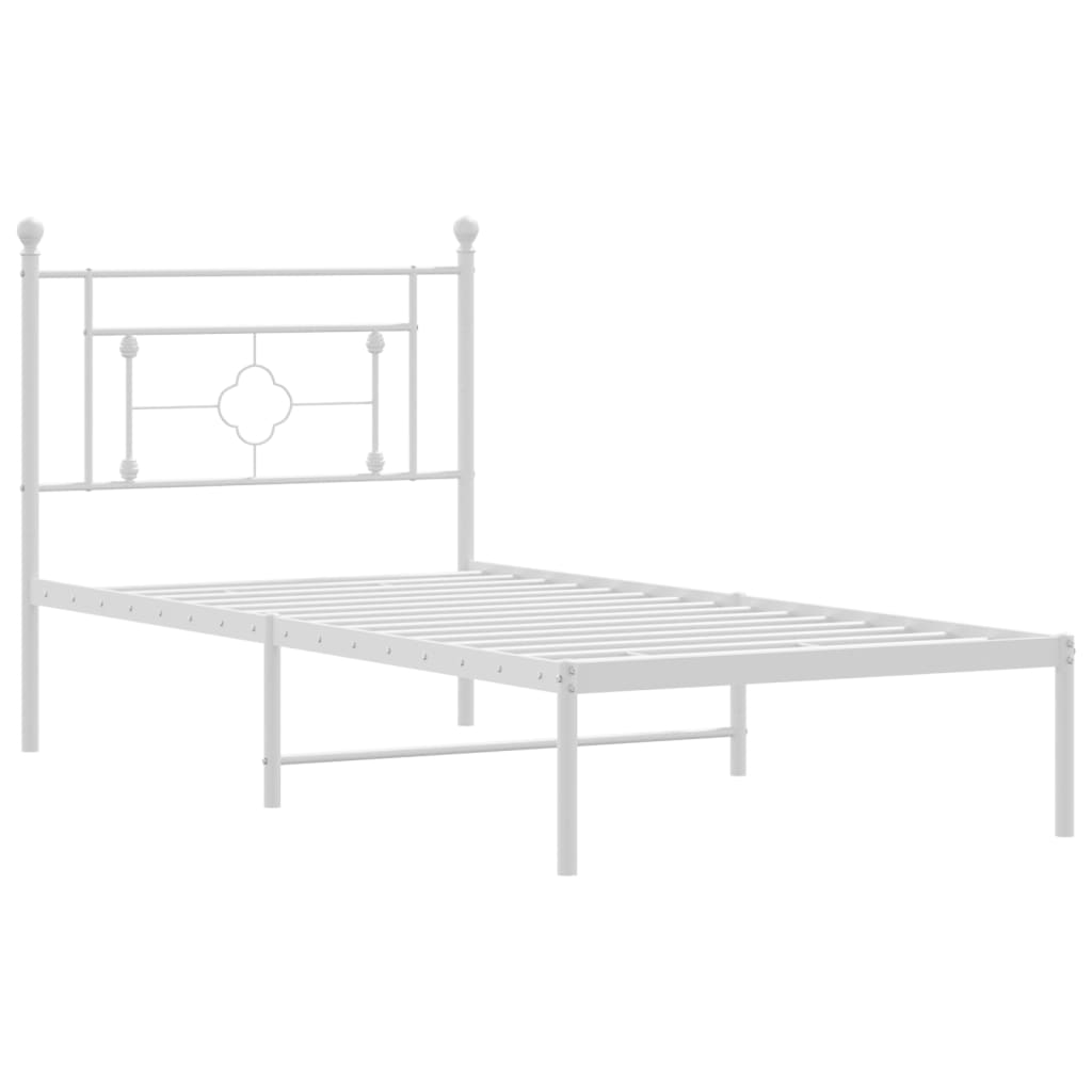 Metal Bed Frame with Headboard White 90x190 cm