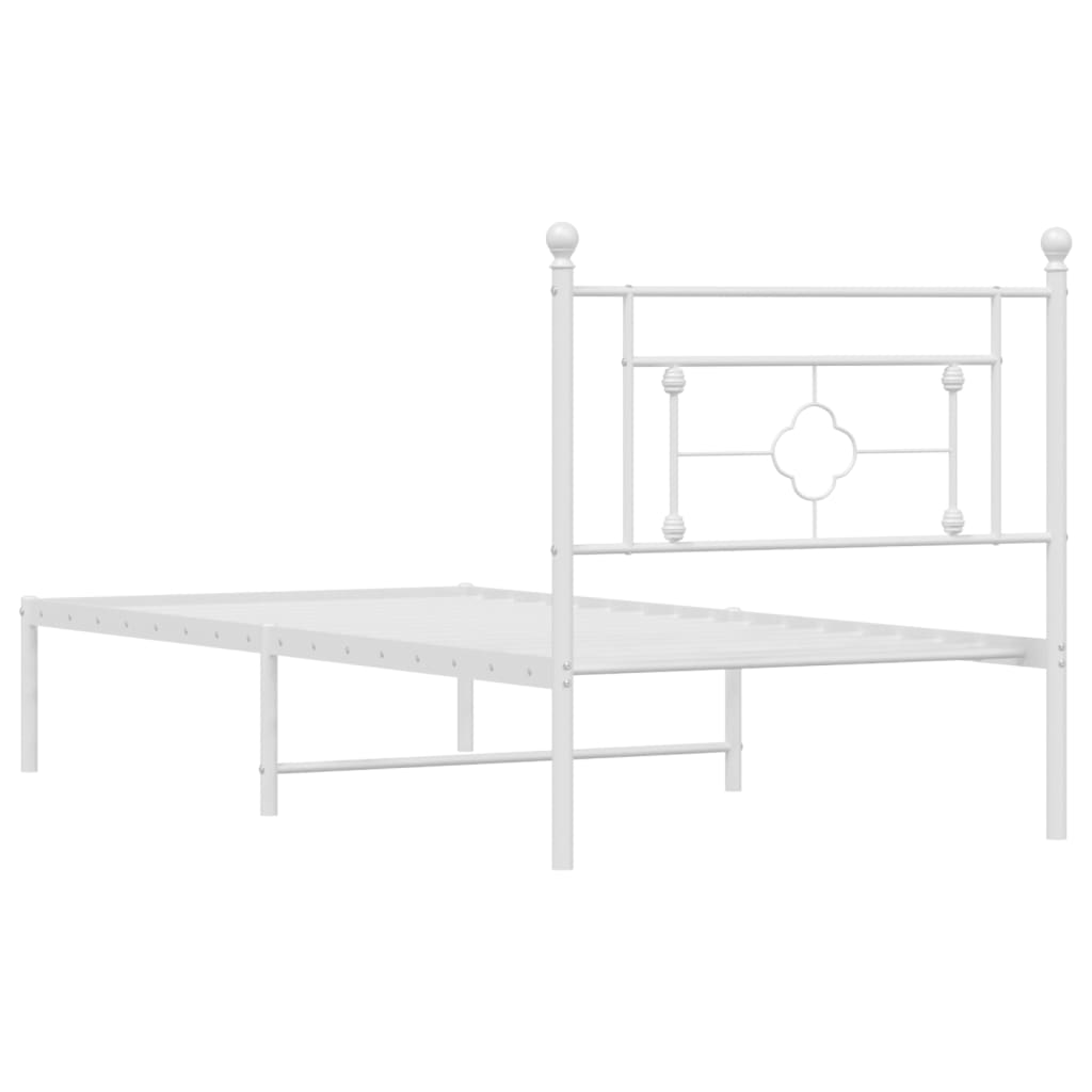 Metal Bed Frame with Headboard White 90x190 cm