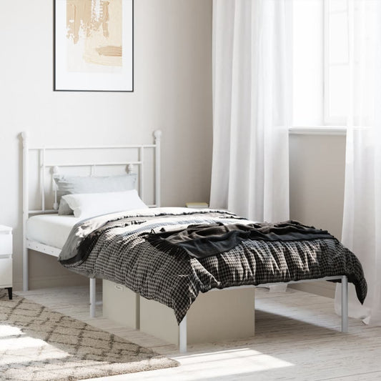 Metal Bed Frame with Headboard White 90x190 cm