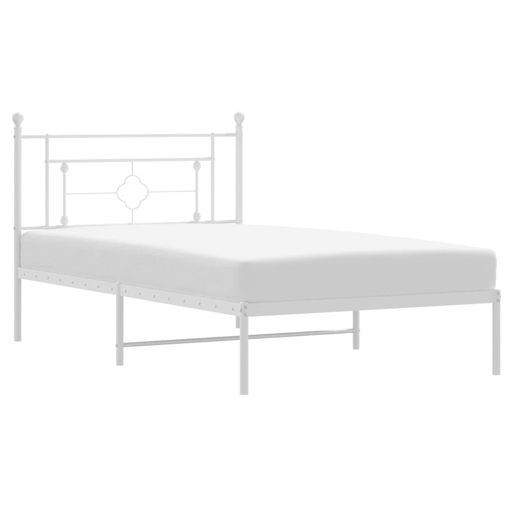 Metal Bed Frame with Headboard White 107x203 cm