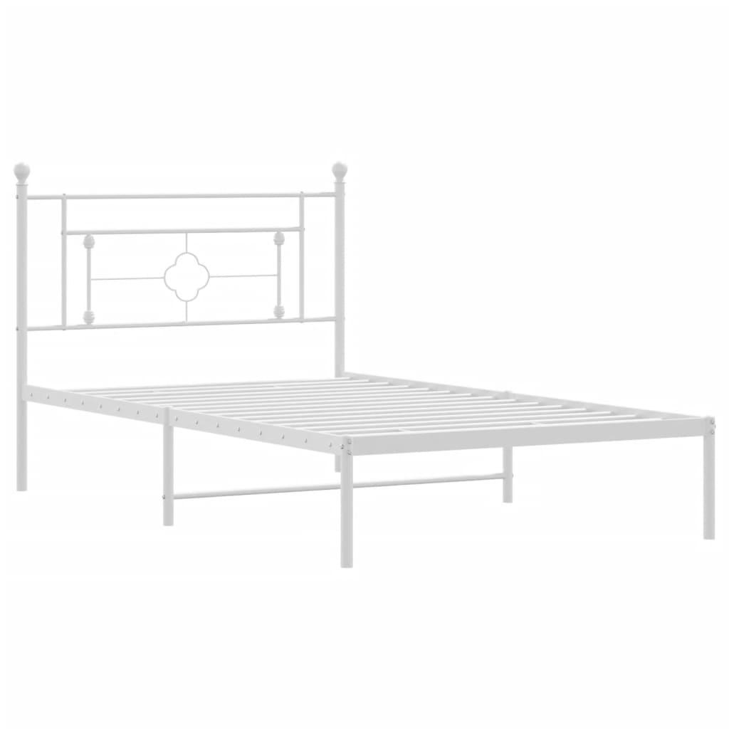 Metal Bed Frame with Headboard White 107x203 cm