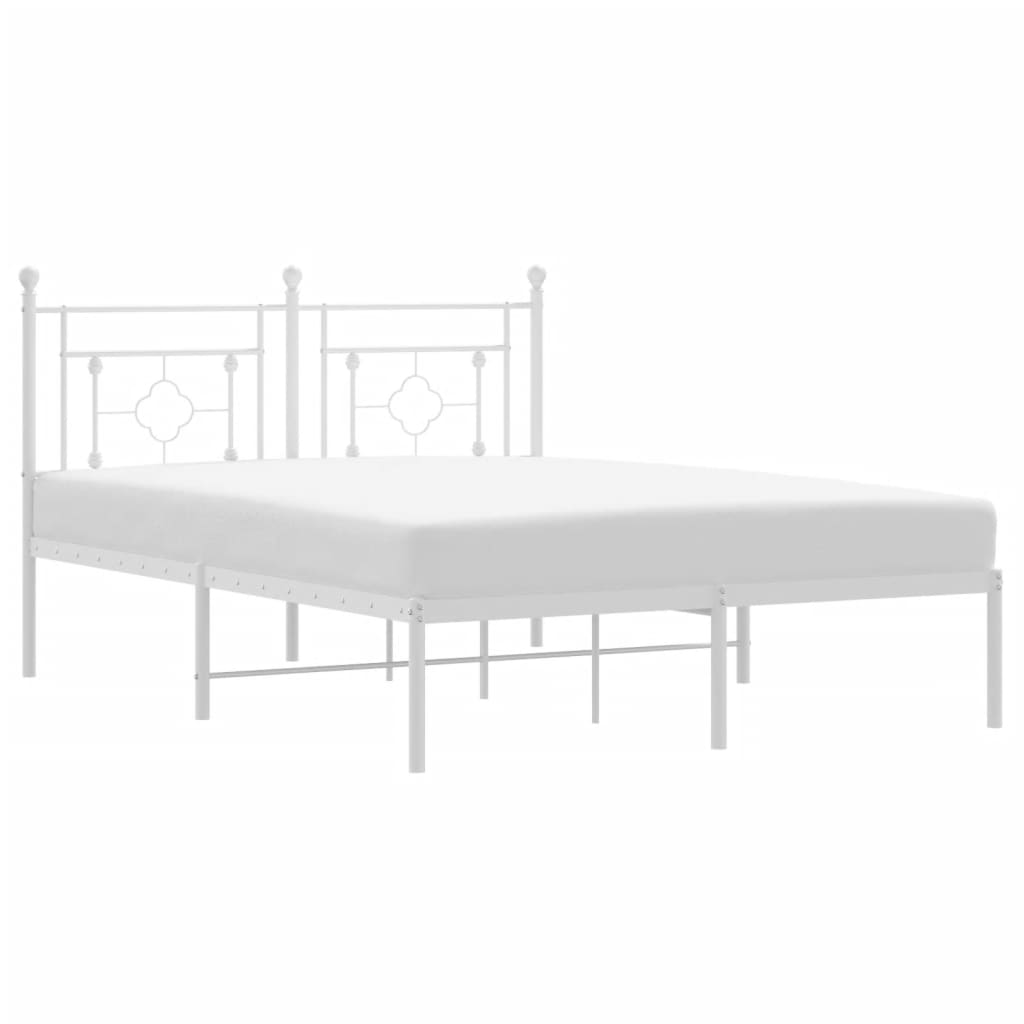 Metal Bed Frame with Headboard White 135x190 cm