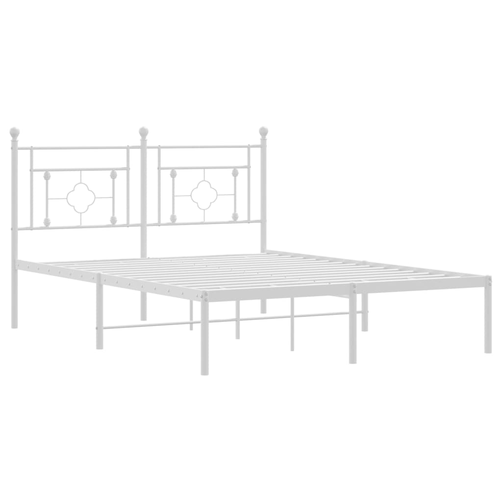 Metal Bed Frame with Headboard White 135x190 cm