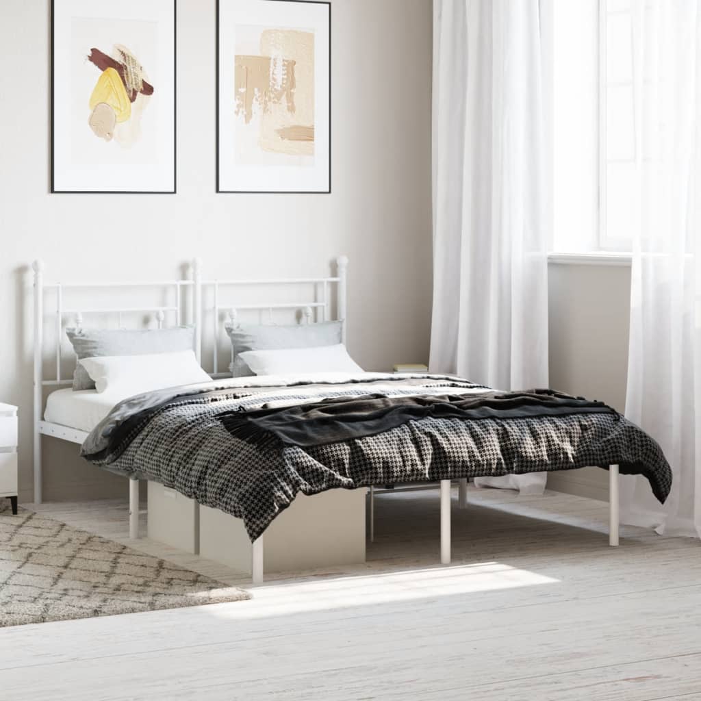 Metal Bed Frame with Headboard White 135x190 cm