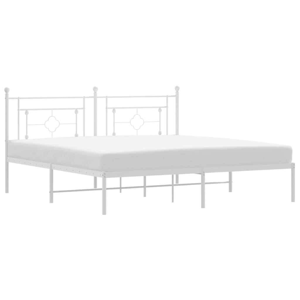 Metal Bed Frame with Headboard White 183x203 cm King Size