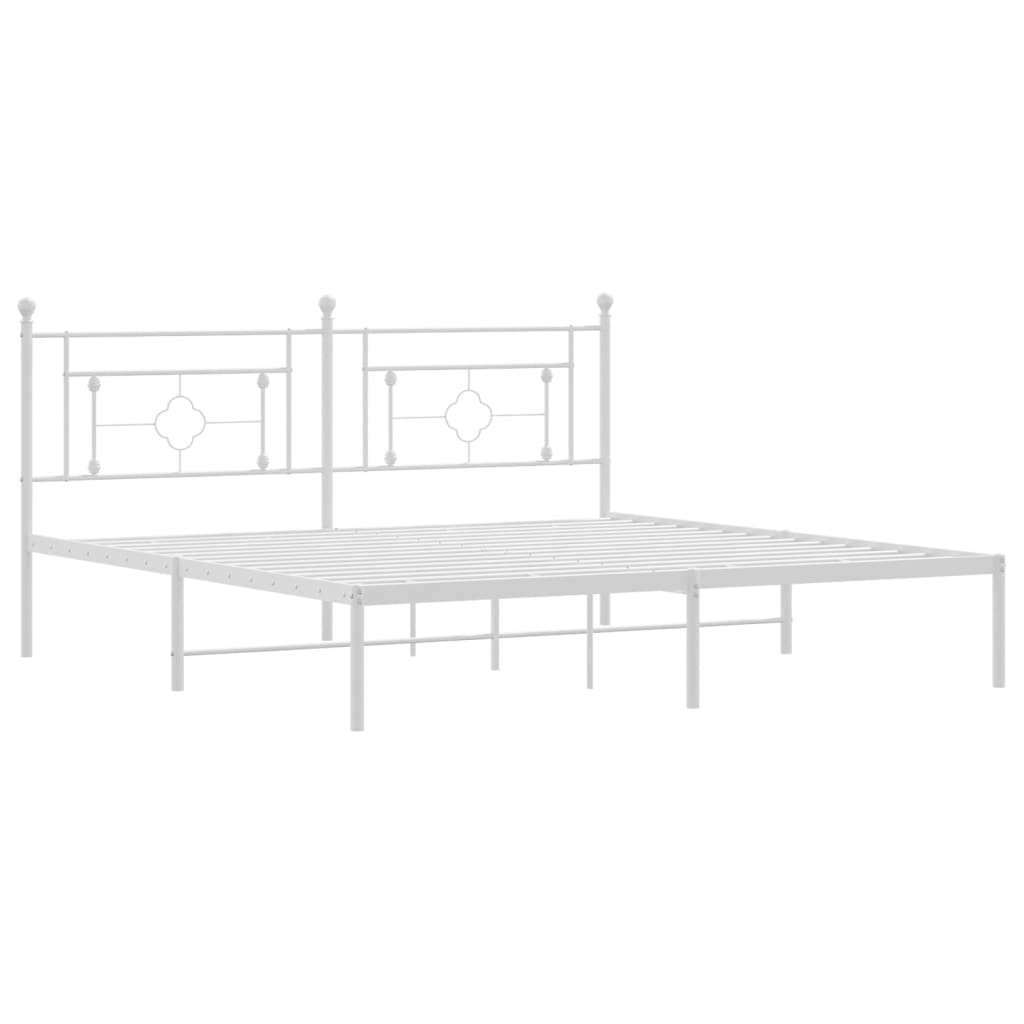 Metal Bed Frame with Headboard White 183x203 cm King Size