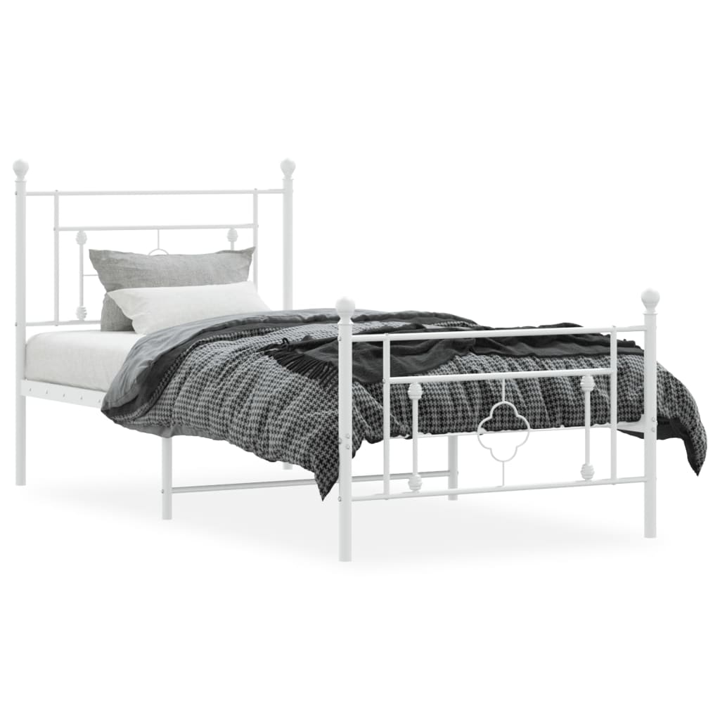 Metal Bed Frame with Headboard and Footboard White 90x190 cm