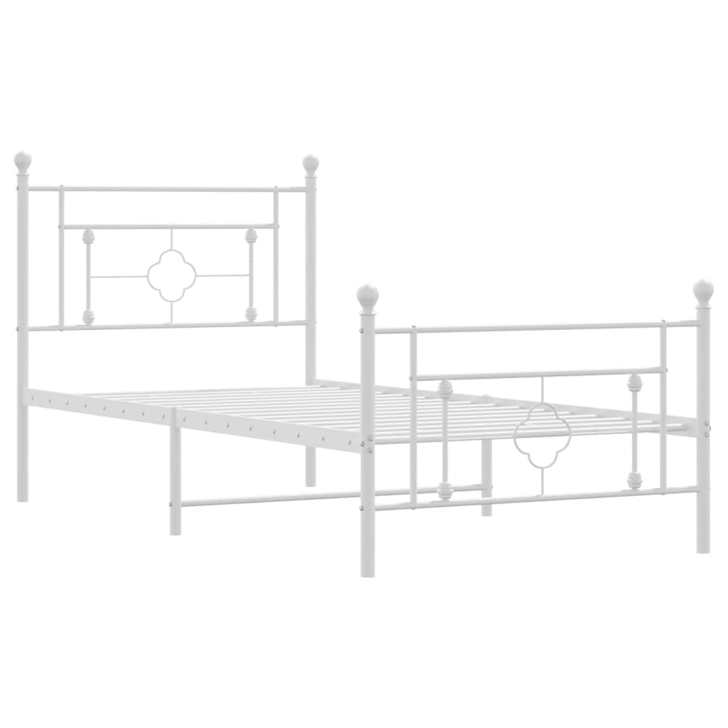 Metal Bed Frame with Headboard and Footboard White 90x190 cm